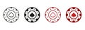 Poker Chip. Money Bet, Circle Token Symbol Collection. Chip Casino, Vegas Roulette Line and Silhouette Icon Set. Play