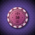 Poker chip nominal fifty, on card symbol background Royalty Free Stock Photo