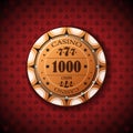 Poker chip nominal, one thousand on card symbol background Royalty Free Stock Photo