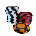 Poker chip realistic 3D stack, colored gambling casino money pile, plastic game currency.