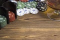 Poker chips card alcohol gambling Royalty Free Stock Photo