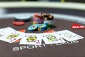 Poker chips and cards on casino
