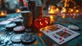 Poker chips and cards on the table in the casino. Selective focus Royalty Free Stock Photo