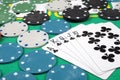 Poker chips cards table winning Royalty Free Stock Photo