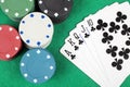 Poker Chips Cards Table Winning Royal Flush Royalty Free Stock Photo