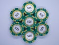 Poker chips in casino isolated on white background Royalty Free Stock Photo