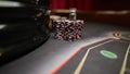 Poker chips colorful gaming pieces lie on the game table in the stack. Royalty Free Stock Photo