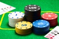 Poker chips and combinations of playing cards