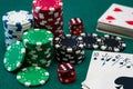 Poker gambling chips and cards Royalty Free Stock Photo