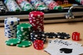 Casino Poker Chips, dice and cards Royalty Free Stock Photo