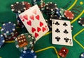 Poker chips with dices and cards Royalty Free Stock Photo