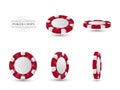 Poker chips in different position. Red chips isolated on light background. Vector illustration