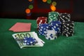 Poker chips, euros and cards on the table Royalty Free Stock Photo