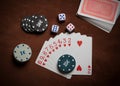 Poker chips and generic playing cards Royalty Free Stock Photo