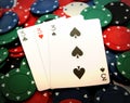 Poker chips and lucky trhees Royalty Free Stock Photo