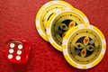 Poker chips and number 6 dice Royalty Free Stock Photo