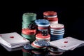 Poker chips and play card isolated Royalty Free Stock Photo