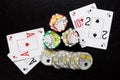 Poker chips and playing cards