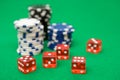 Poker Chips and Red Dice Royalty Free Stock Photo