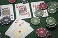 Poker chips stack on green table Royalty Free Stock Photo