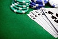 Poker chips and a straight flush card hand Royalty Free Stock Photo