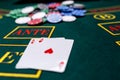 Poker chips on a table at the casino Royalty Free Stock Photo