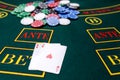 Poker chips on a table at the casino Royalty Free Stock Photo