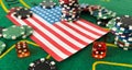 poker chips, usa flag on blackjack table. High quality photo Royalty Free Stock Photo