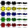 Poker chips vector. 3D realistic set. Flip different angles. Red Royalty Free Stock Photo
