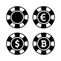 Poker chips vector set. Dollar, euro, bitcoin symbol. Casino chips. Chip vector icon isolated on white background. Vector icon for Royalty Free Stock Photo