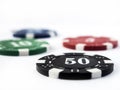 Poker chips on a white background.