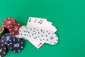 Poker cloth, a deck of cards, poker hand and chips. Background Royalty Free Stock Photo