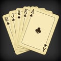 Royal Flush of clubs - vintage playing cards vector illustration Royalty Free Stock Photo