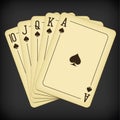 Royal Flush of spades - vintage playing cards vector illustration Royalty Free Stock Photo