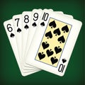 Straight Flush of Spades from Six to Ten - playing cards vector illustration Royalty Free Stock Photo