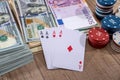 Poker combinations - chips, paly card, money