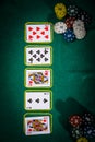 Poker concept with cards on green table. Hand-ranking categories: Two-pair Royalty Free Stock Photo