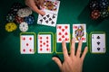 Poker concept with cards on green table. Hand-ranking categories: Two-pair Royalty Free Stock Photo