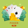 Poker Conceptual Vector Web Banner in Flat Design Royalty Free Stock Photo