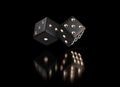 Poker dice. View of golden white dice. Casino gold dice on black background. Online casino dice gambling concept isolated on black