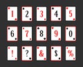 Poker digits and punctuation marks. Vector illustration. playing cards with numbers and signs. dollar and percent sign Royalty Free Stock Photo