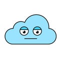 Poker face cloud emoji outline illustration