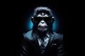 Poker Face Monkey In Suit And Sunglasses On Black Background