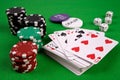 Poker game on green table Royalty Free Stock Photo