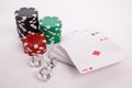 Poker game on green table Royalty Free Stock Photo