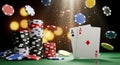 Poker game with two aces and poker chips Royalty Free Stock Photo