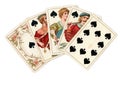 A poker hand of antique playing cards showing a royal flush of spades. Royalty Free Stock Photo