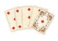 A poker hand of antique playing cards showing a straight flush of diamonds. Royalty Free Stock Photo