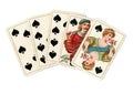 A poker hand of antique playing cards showing a straight flush of spades. Royalty Free Stock Photo