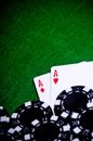 Poker hand with chips, Pocket Aces Royalty Free Stock Photo